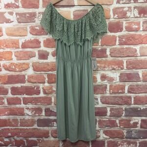 J For Justify Dress Women's L Sage Green Lace Off Shoulder Boho Lace Sundress